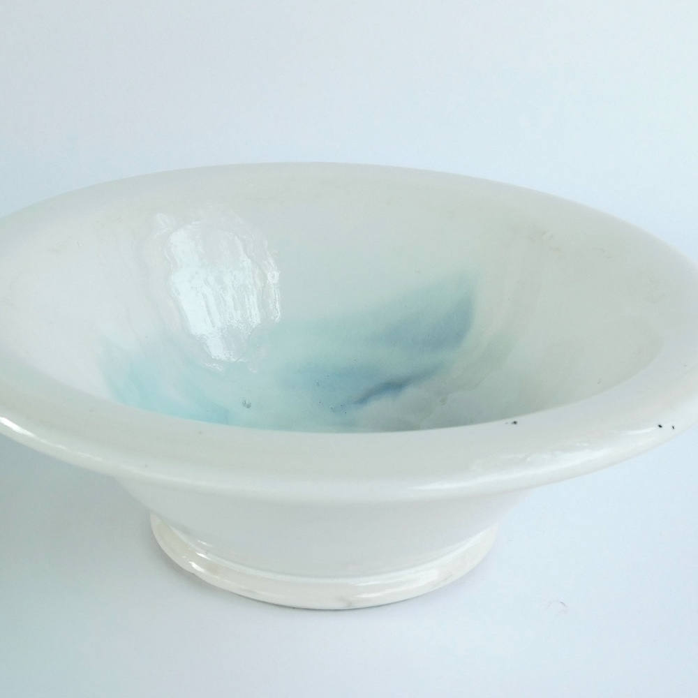 Small Antique White Porcelain Water Basin - Signed